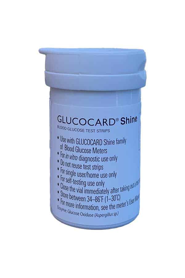 Glucocard-shine-blood-glucose-test-strips-vial