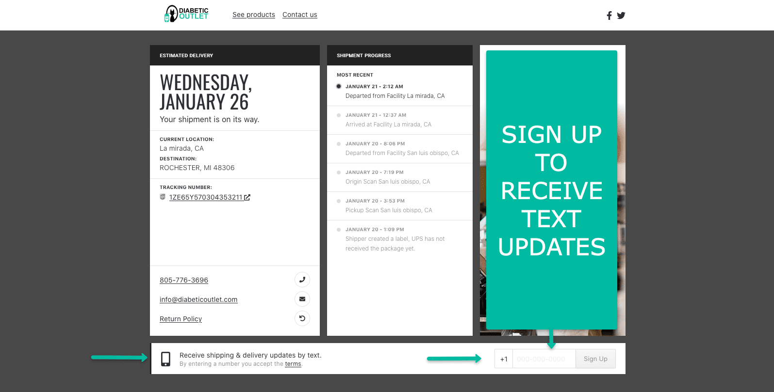 test strips shipping and tracking text update instructions