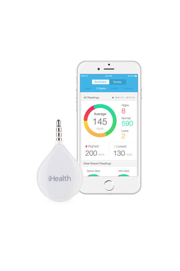 iHealth Align connects directly to the headphone jack of select smartphones to transfers glucose readings