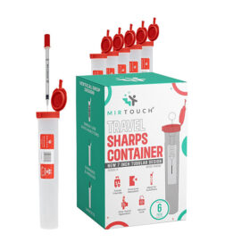 MIRTOUCH Travel Sharps Container Single Use For Auto-Injectors, Syringes & Needles - 6 Pack
